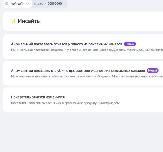 Страница Инсайты из Яндекс Метрика